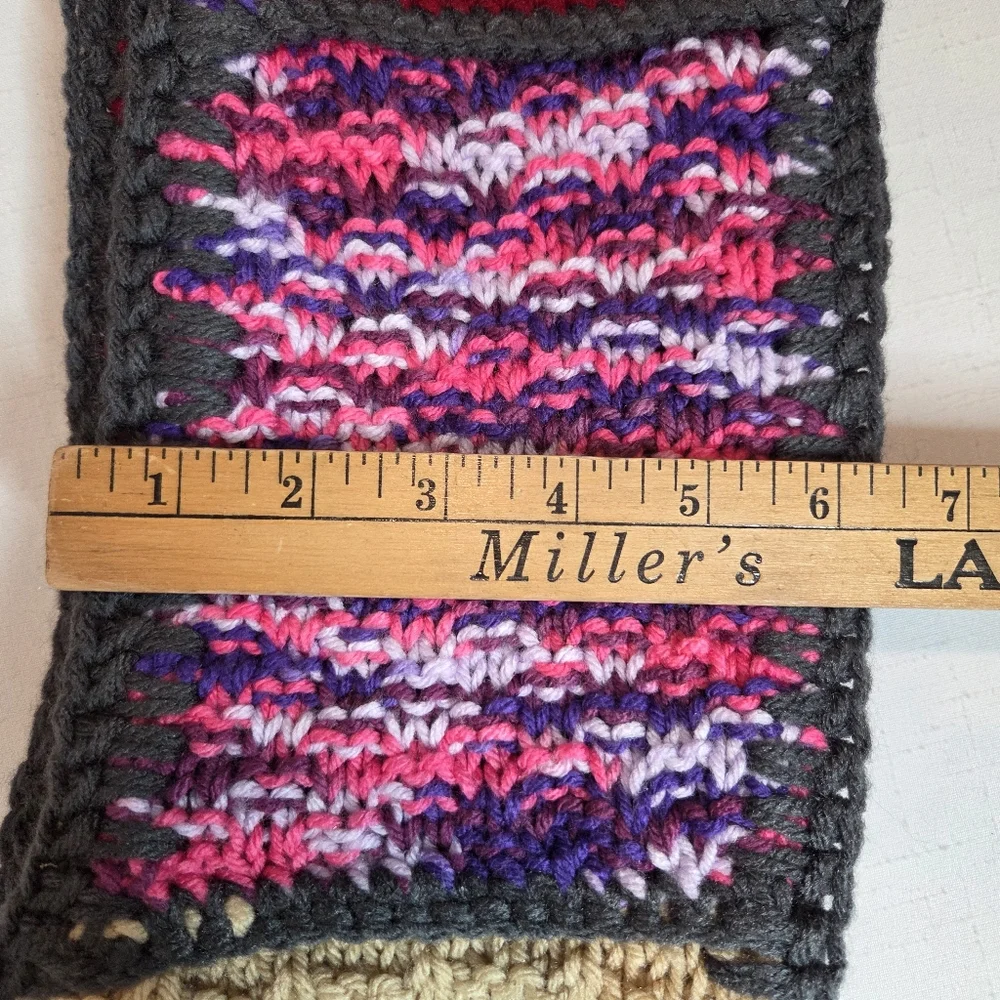 Handmade Crochet Patchwork Scarf Pink Red Cream Colorblock Boho